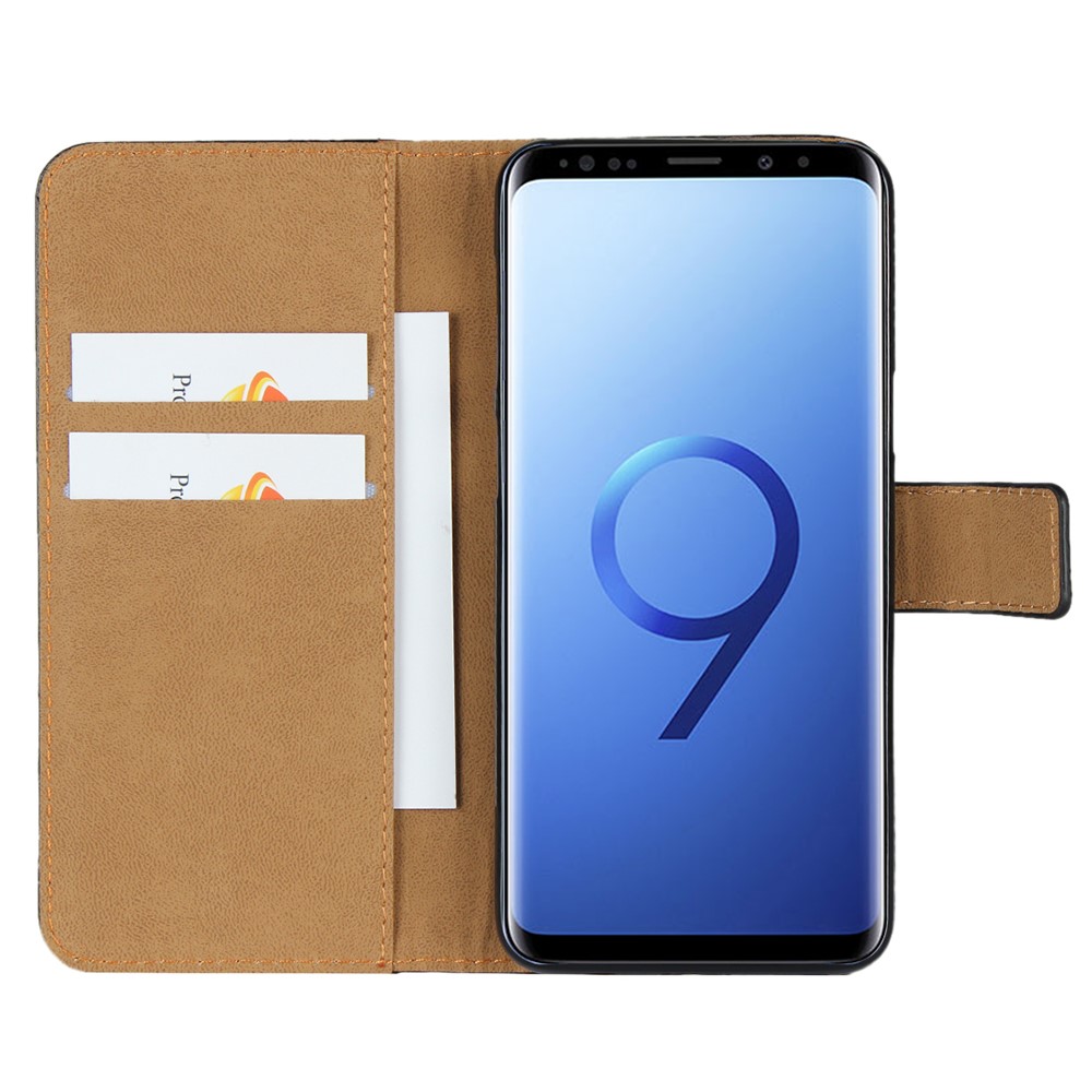 Genuine Split Leather Wallet Stand Phone Case for Samsung Galaxy S9 G960 - Black-6