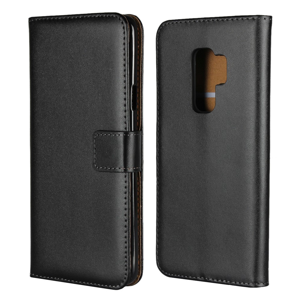 Split Leather Wallet Stand Mobile Phone Case for Samsung Galaxy S9 Plus SM-G965 - Black-1