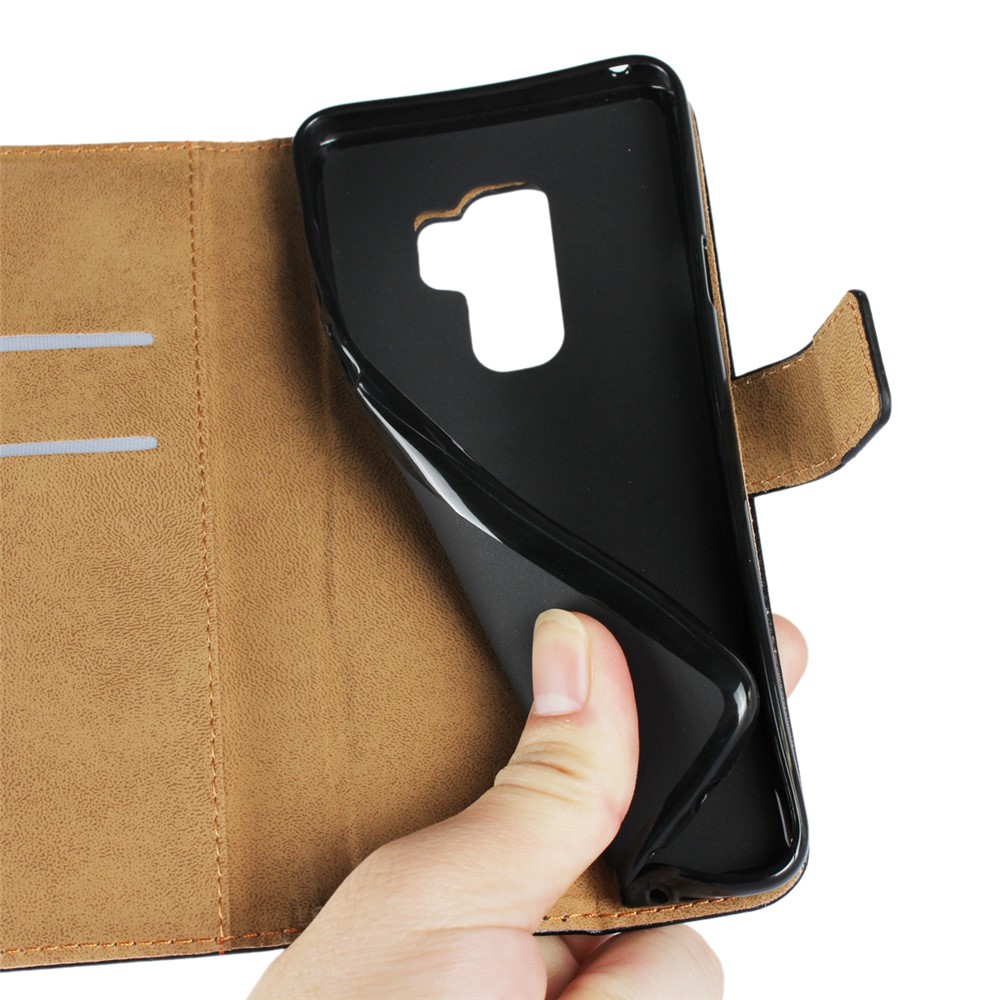 Split Leather Wallet Stand Mobile Phone Case for Samsung Galaxy S9 Plus SM-G965 - Black-13