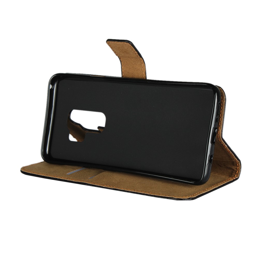 Split Leather Wallet Stand Mobile Phone Case for Samsung Galaxy S9 Plus SM-G965 - Black-4