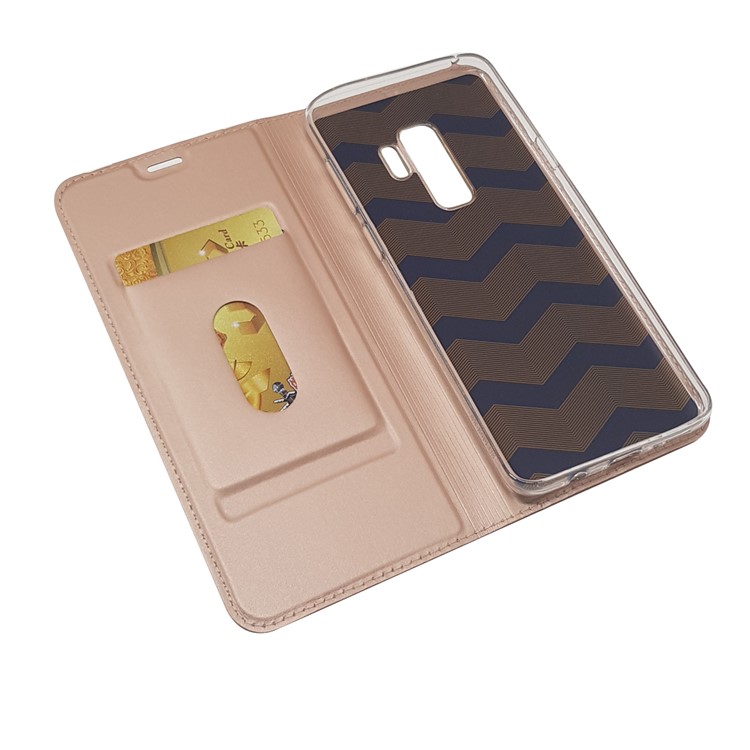 Magnetic Adsorption Card Holder Leather Flip Stand Phone Cover for Samsung Galaxy S9+ SM-G965 - Rose Gold-5