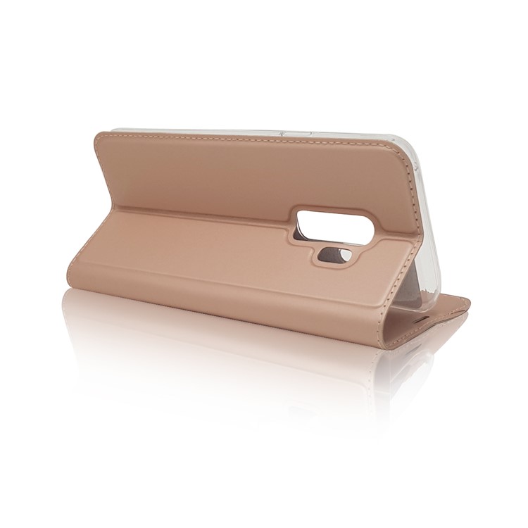 Magnetic Adsorption Card Holder Leather Flip Stand Phone Cover for Samsung Galaxy S9+ SM-G965 - Rose Gold-6