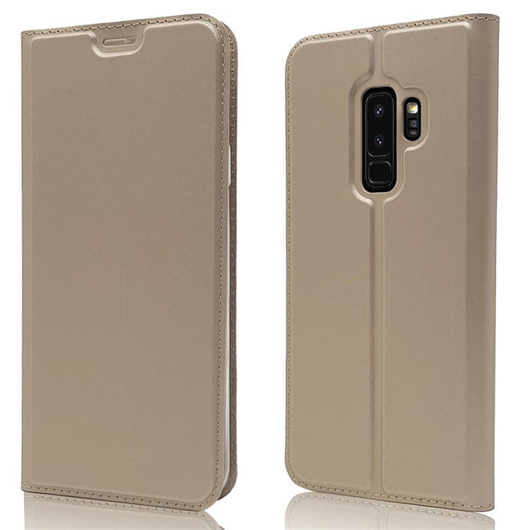 Magnetic Adsorption PU Leather Card Holder Phone Shell for Samsung Galaxy S9 Plus SM-G965 - Gold-1