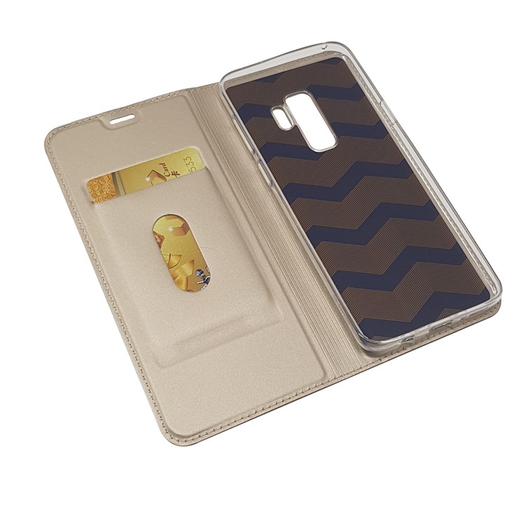 Magnetic Adsorption PU Leather Card Holder Phone Shell for Samsung Galaxy S9 Plus SM-G965 - Gold-5