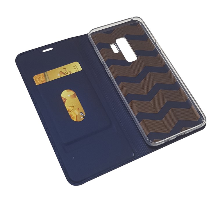 Magnetic Adsorption Card Slot Stand Leather Mobile Casing for Samsung Galaxy S9+ SM-G965 - Dark Blue-5