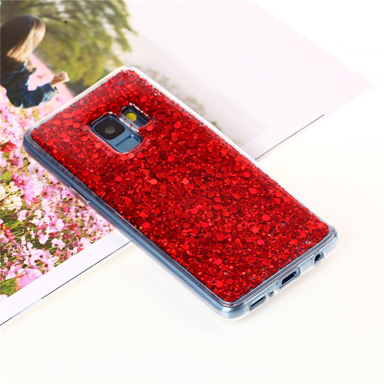 Glitter Sequins Glossy Acrylic + TPU Hybrid Cover for Samsung Galaxy S9 SM-G960 - Red-1