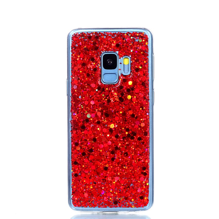 Glitter Sequins Glossy Acrylic + TPU Hybrid Cover for Samsung Galaxy S9 SM-G960 - Red-2