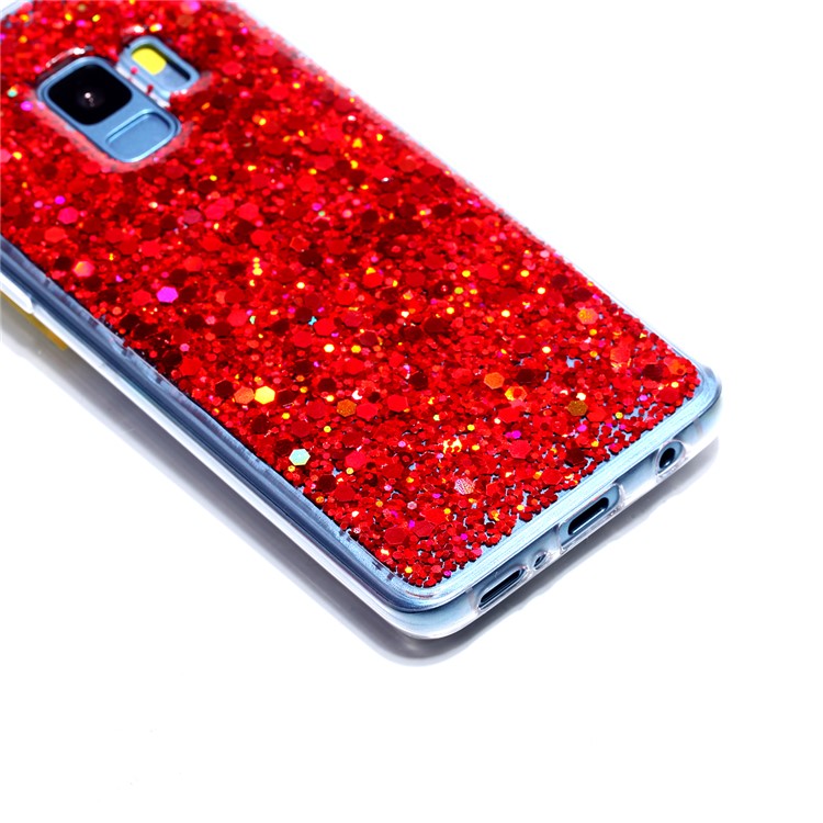 Glitter Sequins Glossy Acrylic + TPU Hybrid Cover for Samsung Galaxy S9 SM-G960 - Red-4