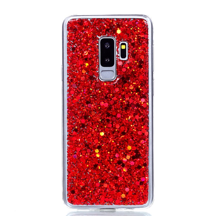 Glitter Sequins Glossy Acrylic + TPU Hybrid Shell Case for Samsung Galaxy S9+ SM-G965 - Red-2