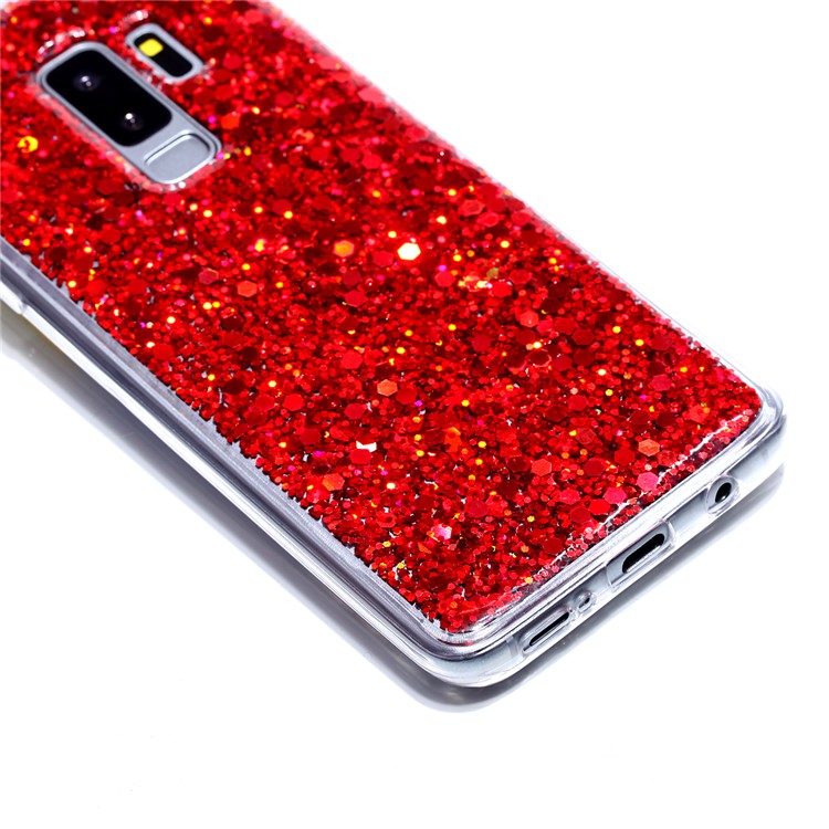 Glitter Sequins Glossy Acrylic + TPU Hybrid Shell Case for Samsung Galaxy S9+ SM-G965 - Red-3