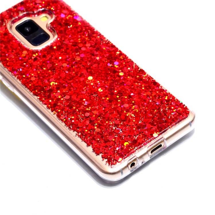Glitter Sequins Glossy Acrylic + TPU Hybrid Cover for Samsung Galaxy A8 (2018) - Red-2