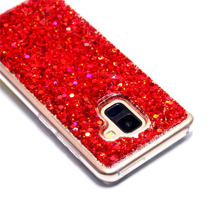 Glitter Sequins Glossy Acrylic + TPU Hybrid Cover for Samsung Galaxy A8 (2018) - Red-3
