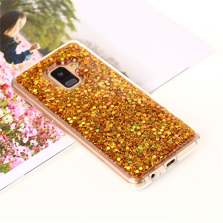 Glitter Sequins Glossy Acrylic + TPU Hybrid Casing for Samsung Galaxy A8 (2018) - Gold-1