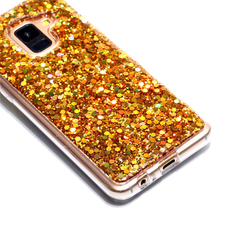 Glitter Sequins Glossy Acrylic + TPU Hybrid Casing for Samsung Galaxy A8 (2018) - Gold-2