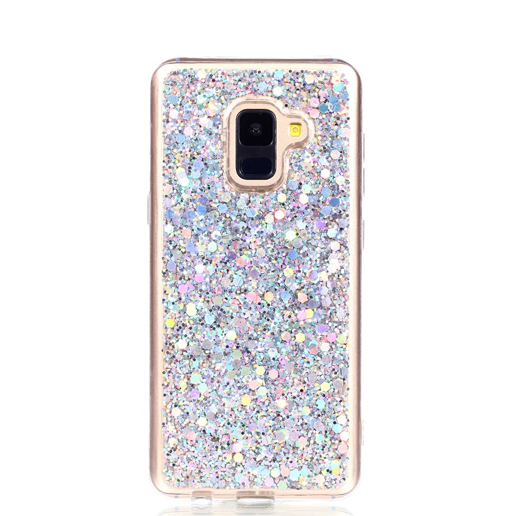 Glitter Sequins Glossy Acrylic + TPU Hybrid Case for Samsung Galaxy A8+ (2018) - Silver-3