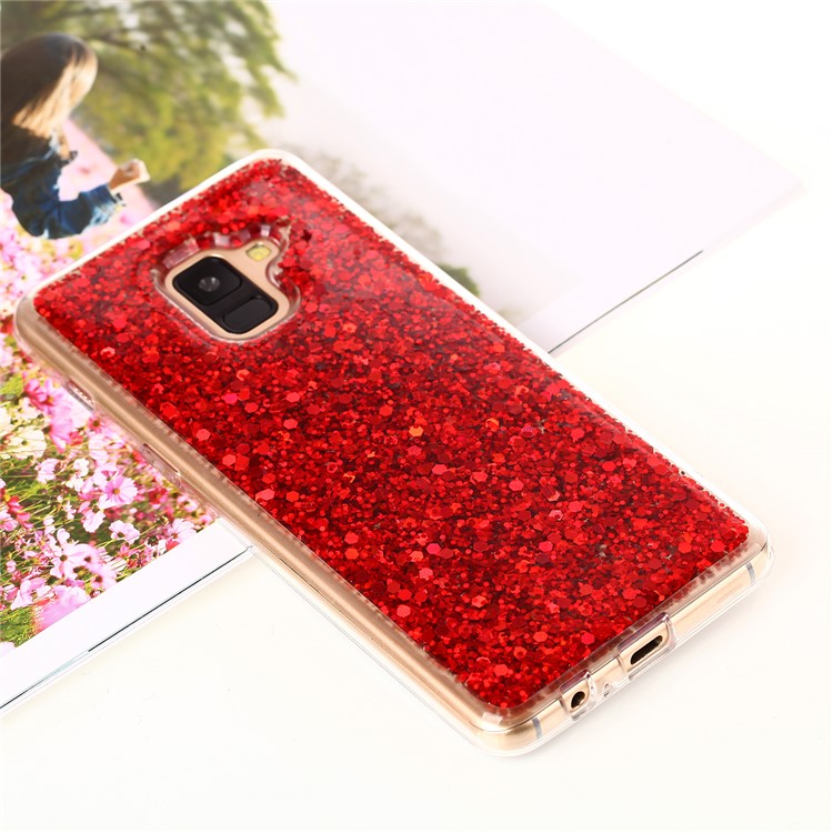 Glitter Sequins Glossy Acrylic + TPU Hybrid Cover for Samsung Galaxy A8 Plus (2018) - Red-1