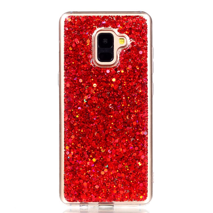 Glitter Sequins Glossy Acrylic + TPU Hybrid Cover for Samsung Galaxy A8 Plus (2018) - Red-2