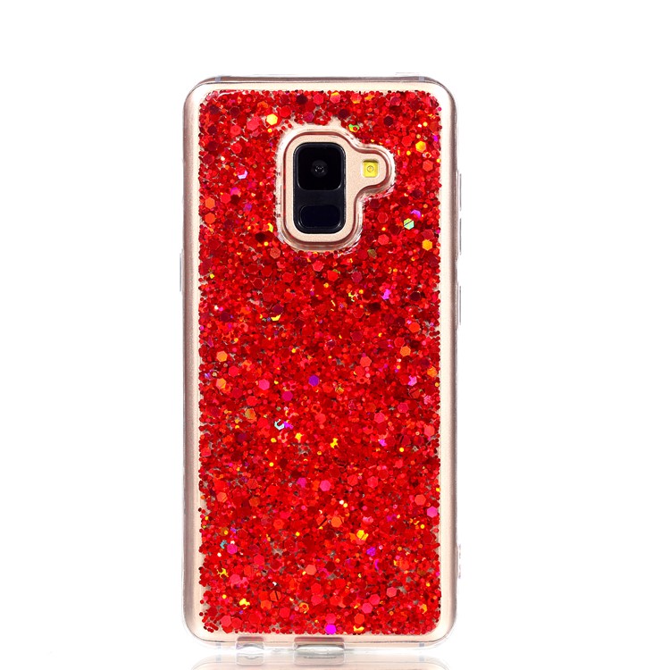 Glitter Sequins Glossy Acrylic + TPU Hybrid Cover for Samsung Galaxy A8 Plus (2018) - Red-3