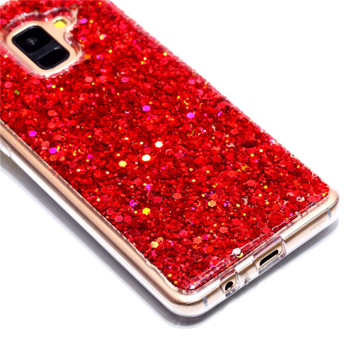 Glitter Sequins Glossy Acrylic + TPU Hybrid Cover for Samsung Galaxy A8 Plus (2018) - Red-4
