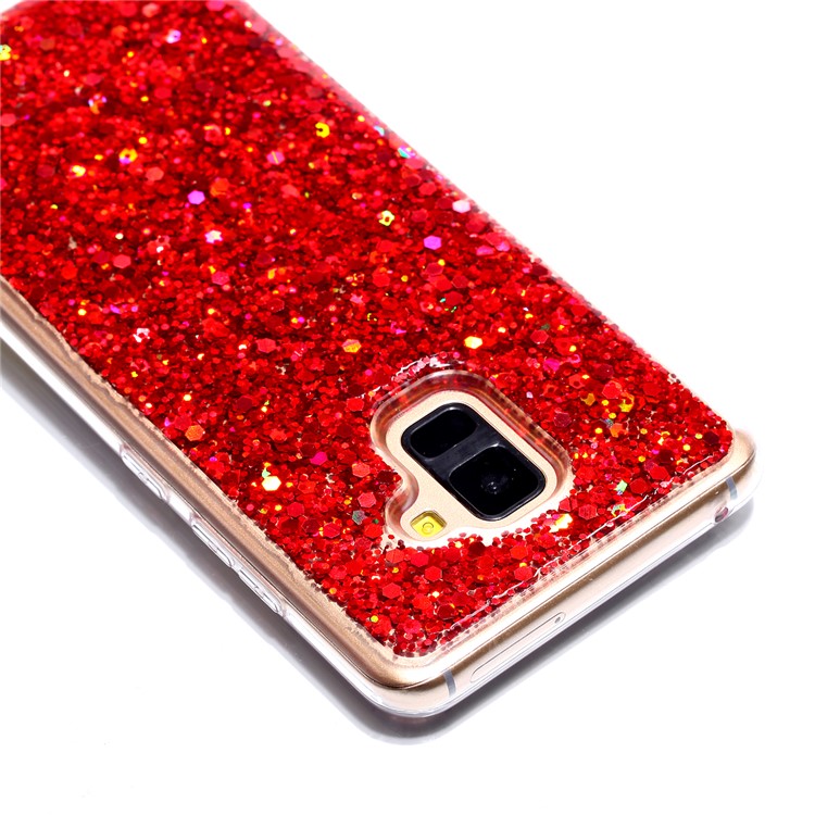 Glitter Sequins Glossy Acrylic + TPU Hybrid Cover for Samsung Galaxy A8 Plus (2018) - Red-5