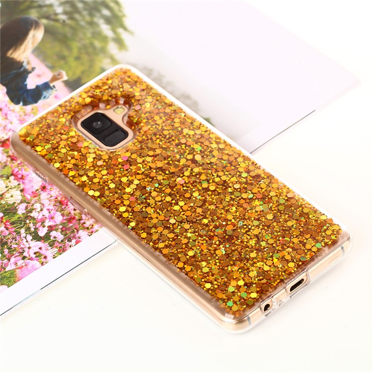 Glitter Sequins Glossy Acrylic + TPU Combo Case for Samsung Galaxy A8+ (2018) - Gold-1