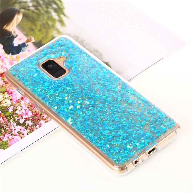 Glitter Sequins Glossy Acrylic + TPU Hybrid Casing for Samsung Galaxy A8+ (2018) - Blue-1