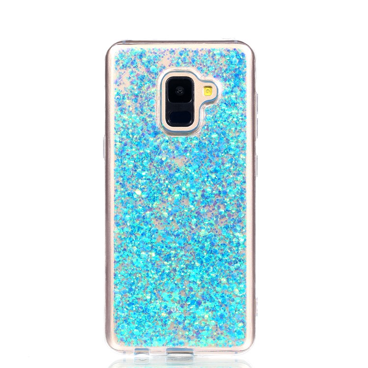 Glitter Sequins Glossy Acrylic + TPU Hybrid Casing for Samsung Galaxy A8+ (2018) - Blue-3