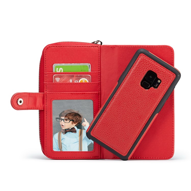 Litchi Texture Detachable 2 in 1 Wallet Leather Cover for Samsung Galaxy S9 G960 - Red-3