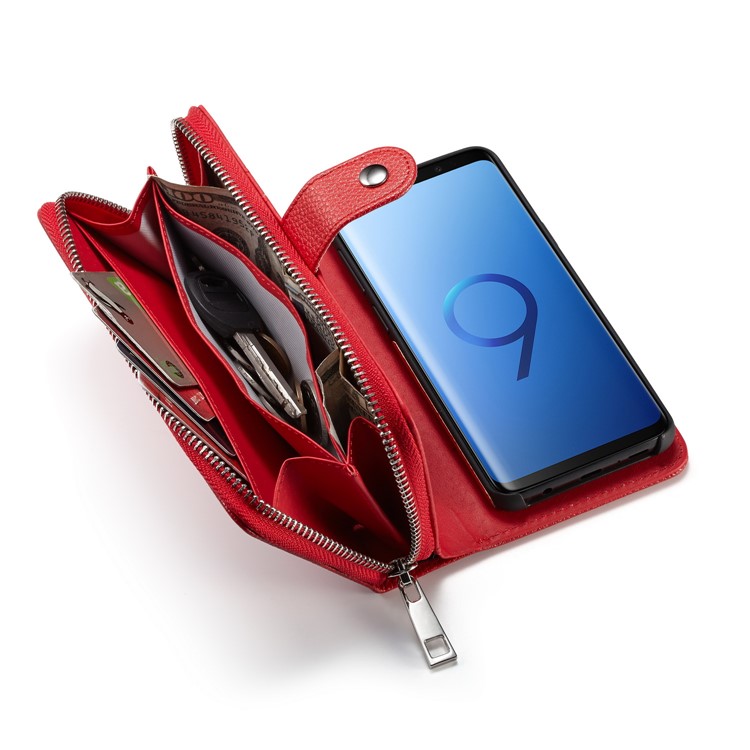 Litchi Texture Detachable 2 in 1 Wallet Leather Cover for Samsung Galaxy S9 G960 - Red-4