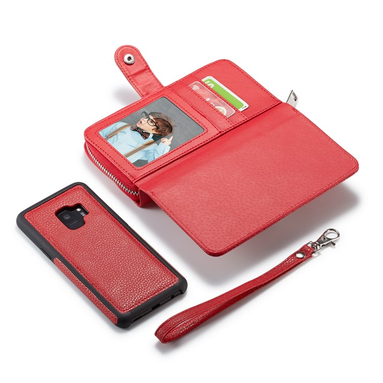Litchi Texture Detachable 2 in 1 Wallet Leather Cover for Samsung Galaxy S9 G960 - Red-5