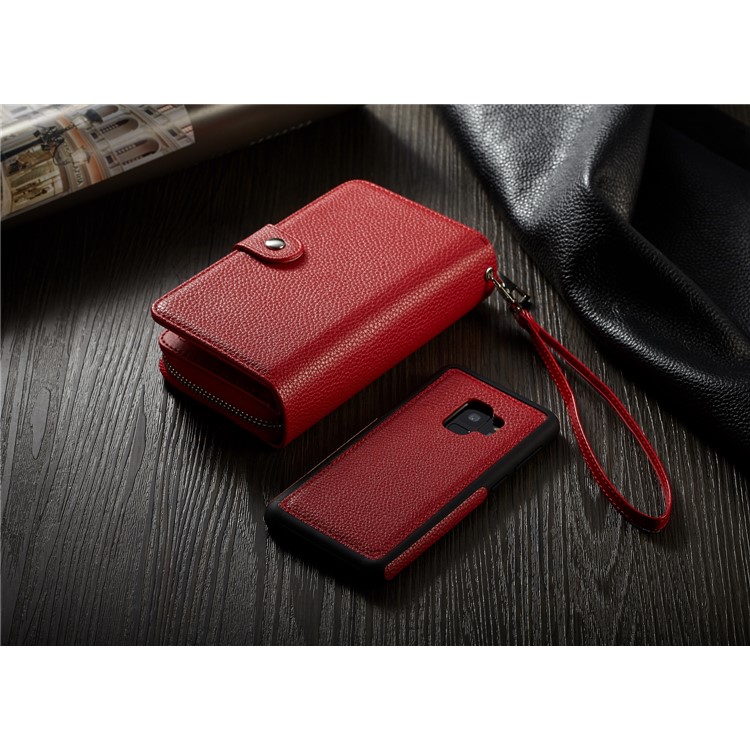 Litchi Texture Detachable 2 in 1 Wallet Leather Cover for Samsung Galaxy S9 G960 - Red-6