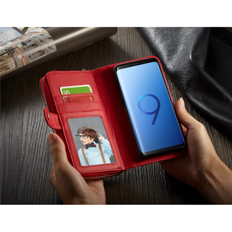 Litchi Texture Detachable 2 in 1 Wallet Leather Cover for Samsung Galaxy S9 G960 - Red-7
