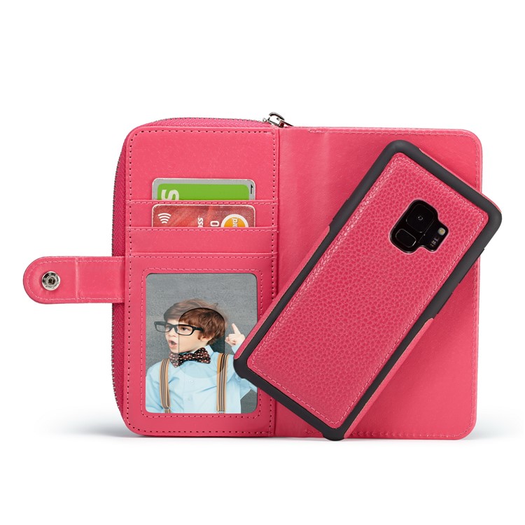 Litchi Texture Detachable 2 in 1 Wallet Leather Phone Case for Samsung Galaxy S9 G960 - Rose-3