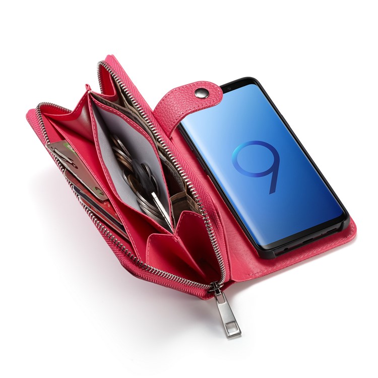 Litchi Texture Detachable 2 in 1 Wallet Leather Phone Case for Samsung Galaxy S9 G960 - Rose-4