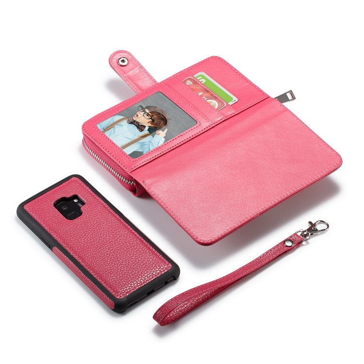 Litchi Texture Detachable 2 in 1 Wallet Leather Phone Case for Samsung Galaxy S9 G960 - Rose-5