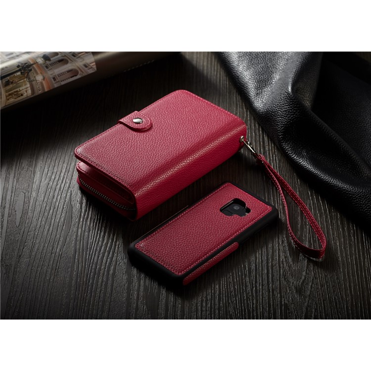 Litchi Texture Detachable 2 in 1 Wallet Leather Phone Case for Samsung Galaxy S9 G960 - Rose-6