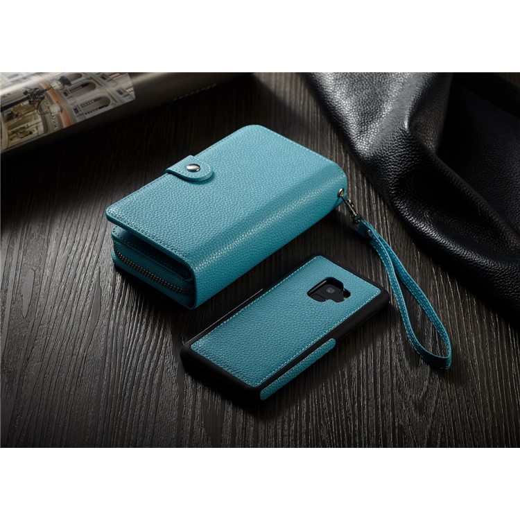 Litchi Texture Leather Wallet Mobile Casing + Detachable Inner PC Shell for Samsung Galaxy S9 G960 - Blue-6