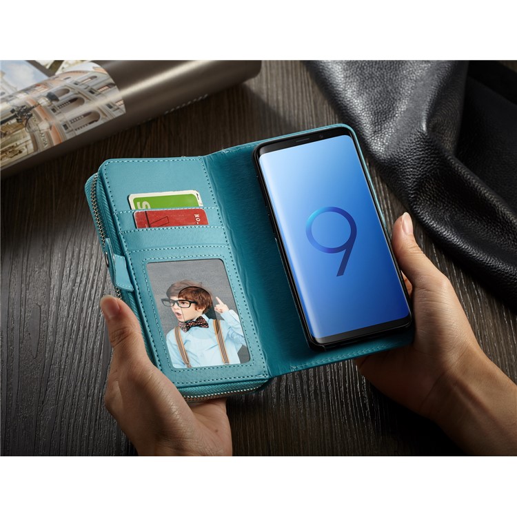Litchi Texture Leather Wallet Mobile Casing + Detachable Inner PC Shell for Samsung Galaxy S9 G960 - Blue-7