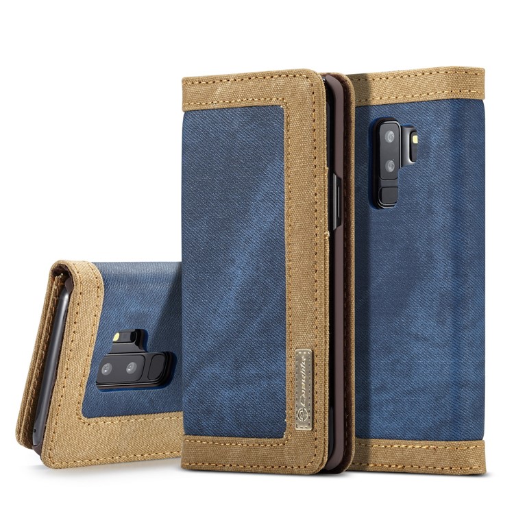 

CASEME Для Samsung Galaxy S9 + G965 Холст Кожа Кожа Кошелек Мобильный Флип Крышка Аксессуар - Синий, Galaxy S9+