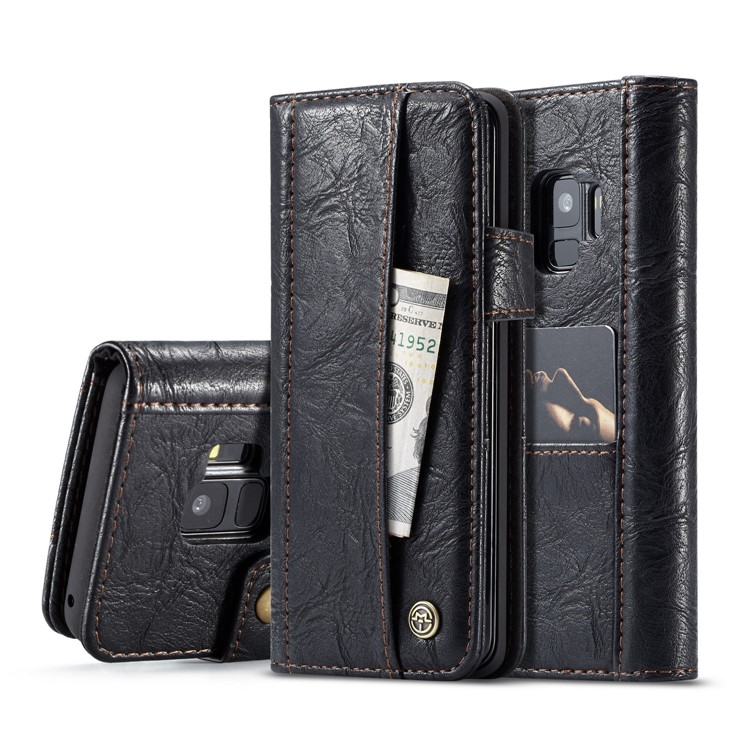 

CASEME Vintage Style Слот Для Кошелька PU Кожаный Чехол Для Samsung Galaxy S9 SM-G960 - Черный, Galaxy S9