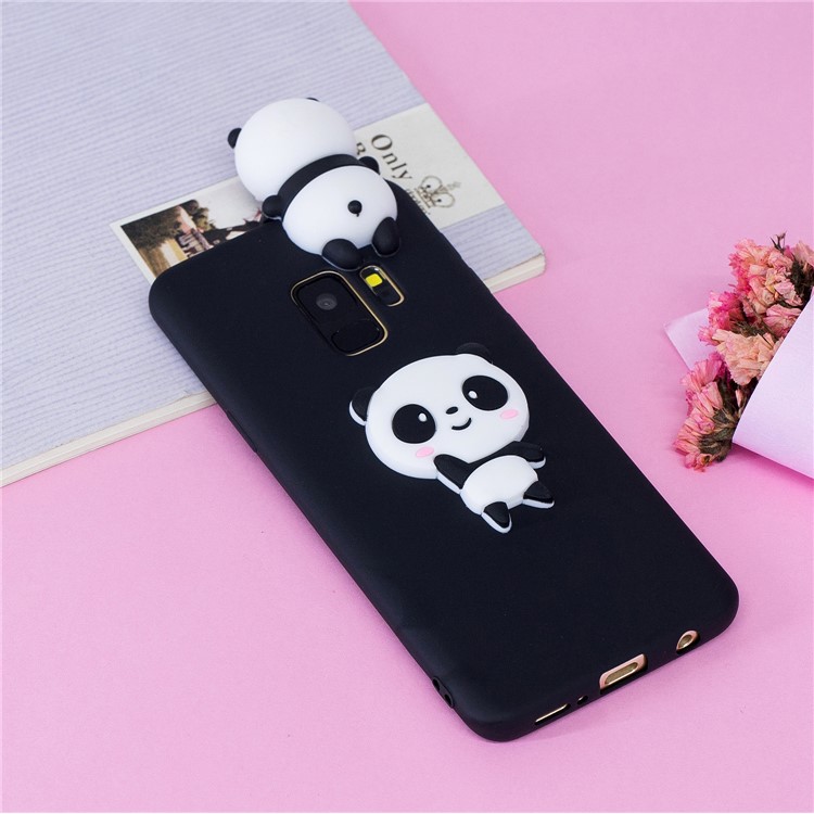 3D Pattern Soft TPU Back Case for Samsung Galaxy S9 G960 - Black Background Panda-8
