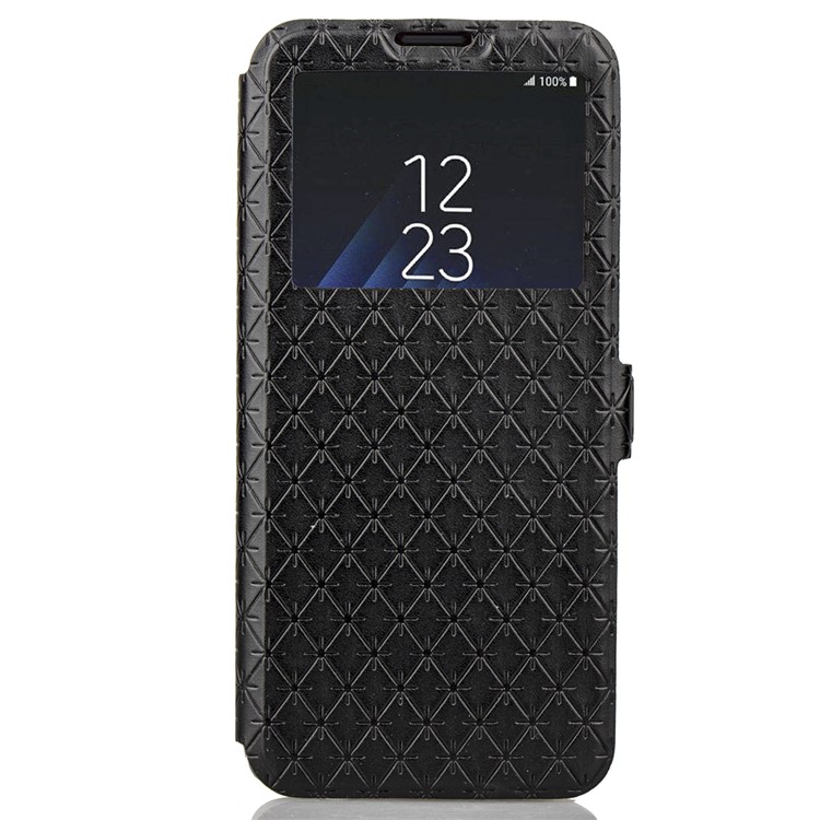 Rhombus Pattern View Window Leather Stand Case for Samsung Galaxy S9 G960 - Black-2