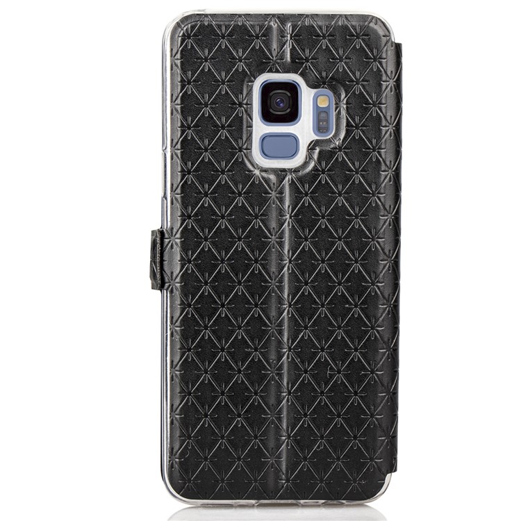 Rhombus Pattern View Window Leather Stand Case for Samsung Galaxy S9 G960 - Black-3