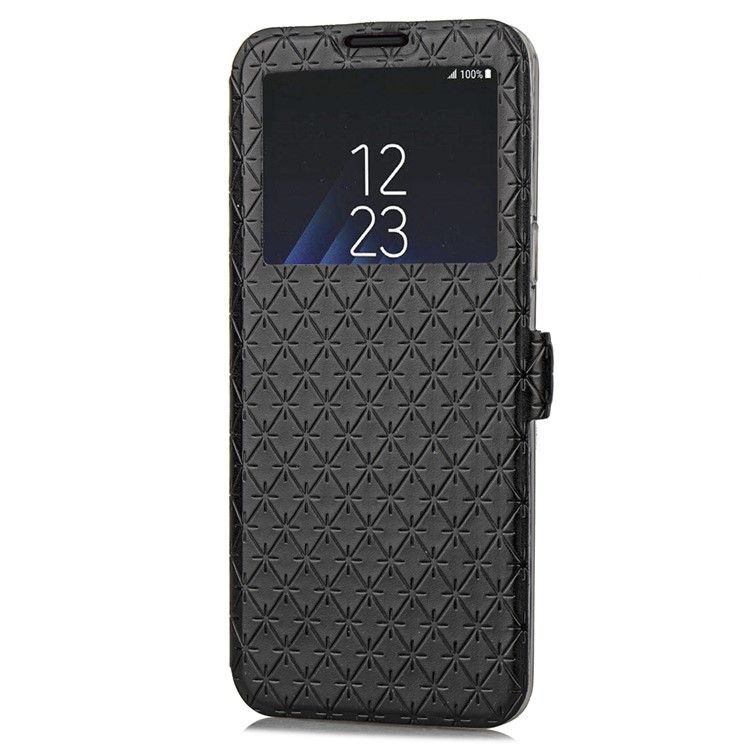 Rhombus Pattern View Window Leather Stand Case for Samsung Galaxy S9 G960 - Black-4
