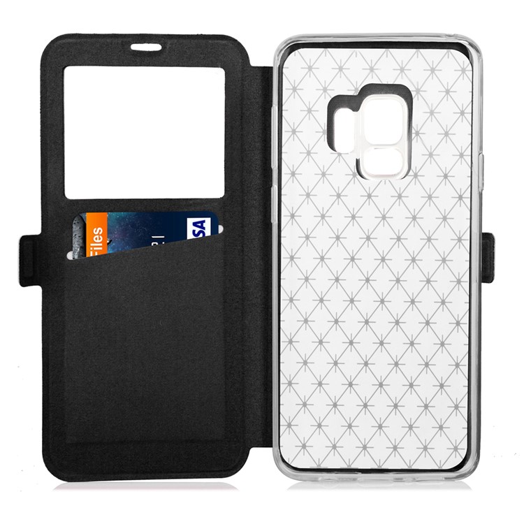 Rhombus Pattern View Window Leather Stand Case for Samsung Galaxy S9 G960 - Black-5