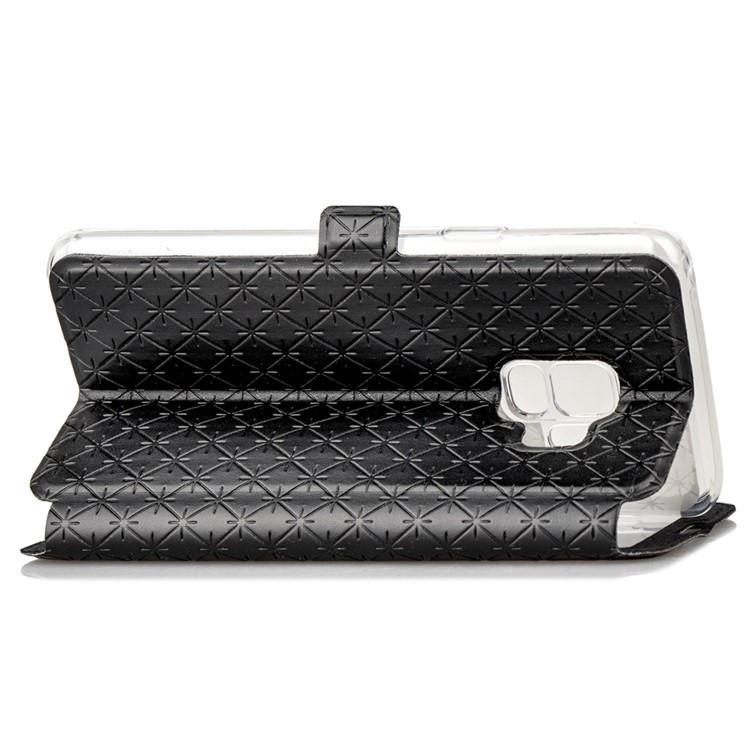 Rhombus Pattern View Window Leather Stand Case for Samsung Galaxy S9 G960 - Black-7