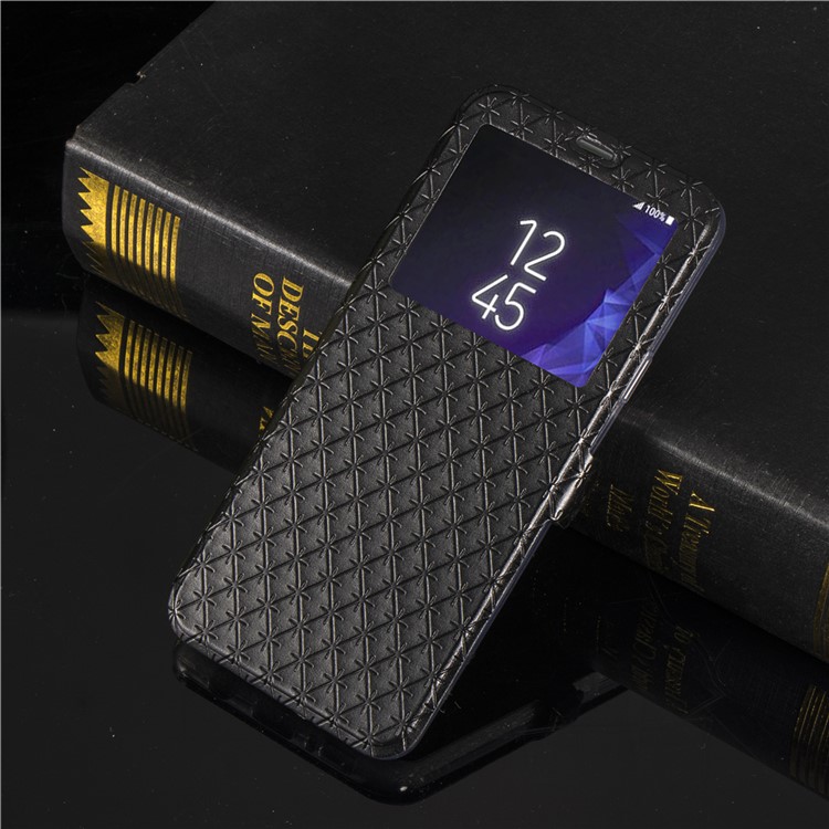 Rhombus Pattern View Window Leather Stand Case for Samsung Galaxy S9 G960 - Black-9