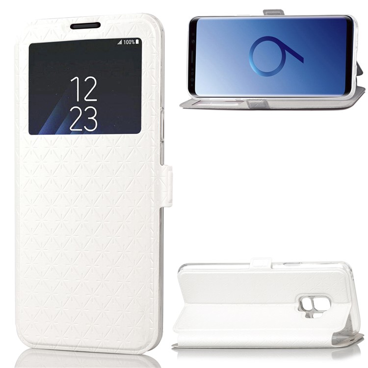 Rhombus Pattern View Window Leather Stand Cover for Samsung Galaxy S9 G960 - White-1