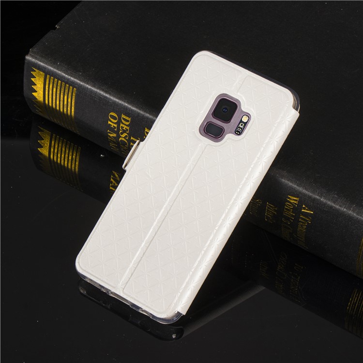 Rhombus Pattern View Window Leather Stand Cover for Samsung Galaxy S9 G960 - White-10
