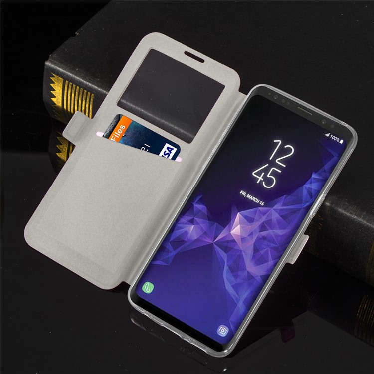 Rhombus Pattern View Window Leather Stand Cover for Samsung Galaxy S9 G960 - White-11